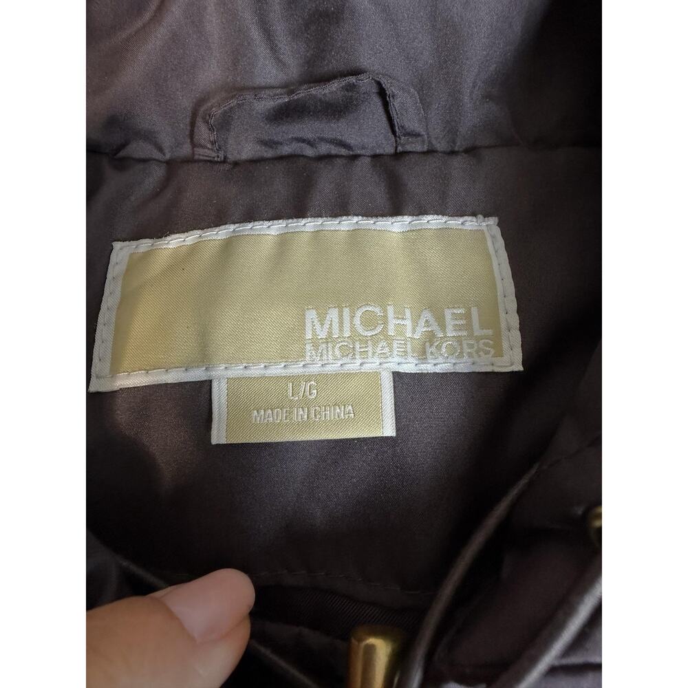 MICHAEL Michael Kors Vest Womens L Brown Puffer Hooded Insulated Zip Down - Picture 3 of 11